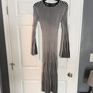 Vici Black and Gray Striped Long Sleeve Dress